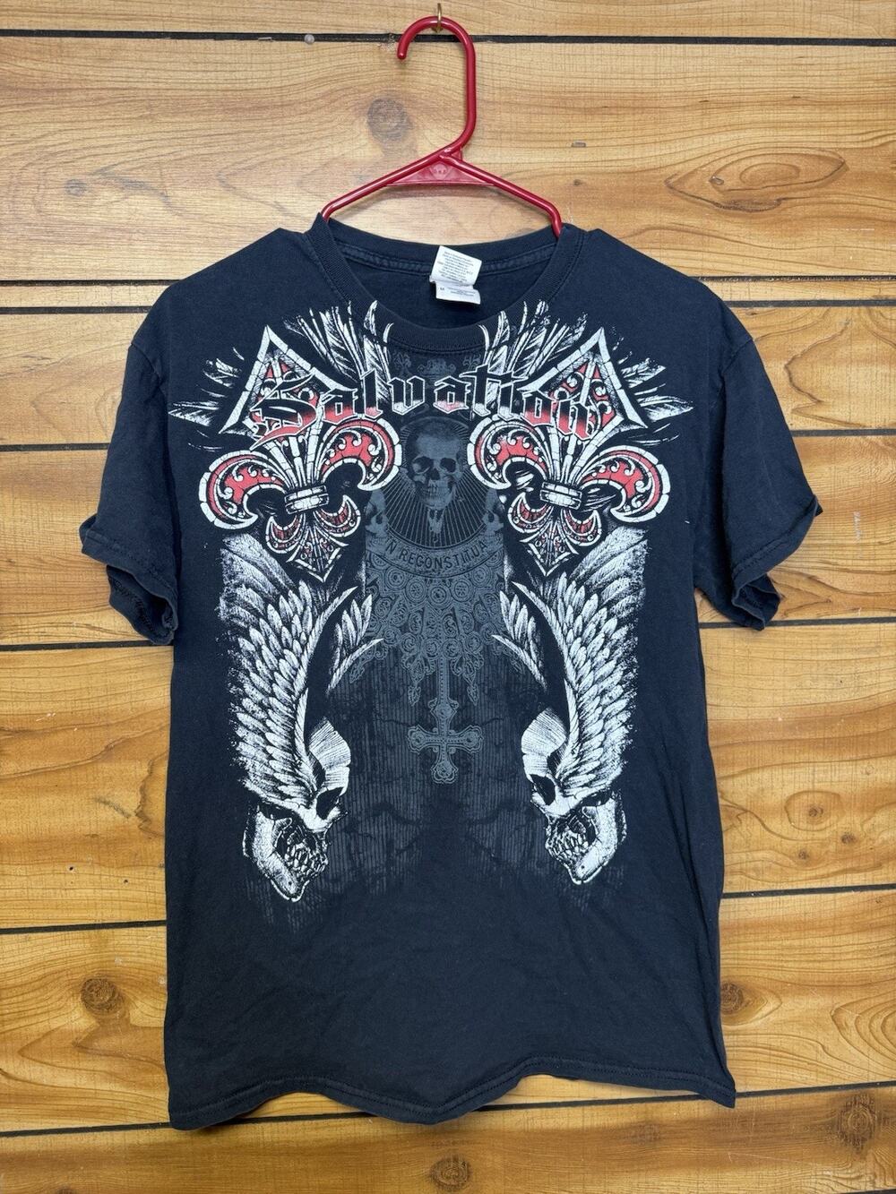 Vintage Y2K Salvation Shirt Adult Large Black Red Grunge Skulls Wings Men’s